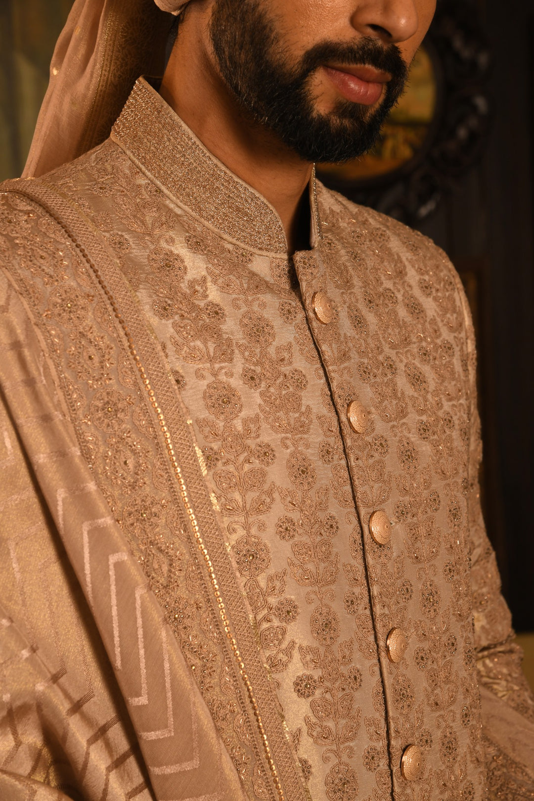 Rose Gold Grandeur Sherwani: A Legacy Of Royal Elegance