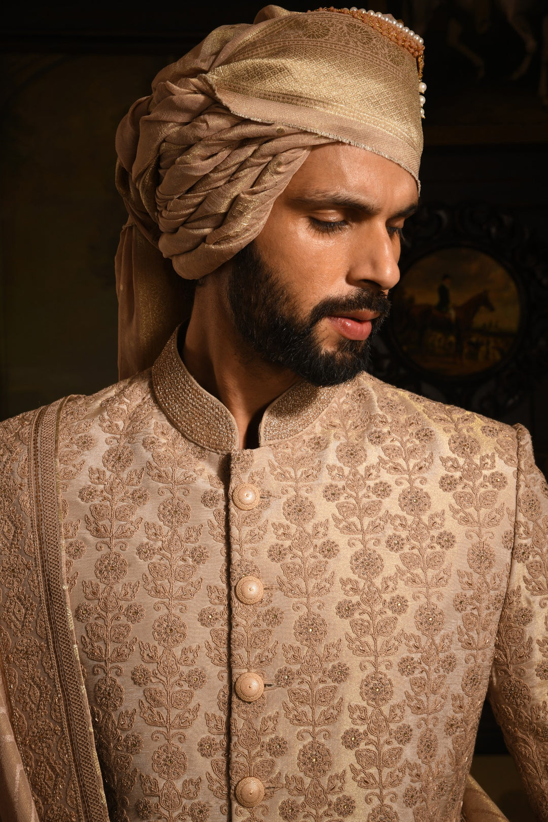 Rose Gold Grandeur Sherwani: A Legacy Of Royal Elegance