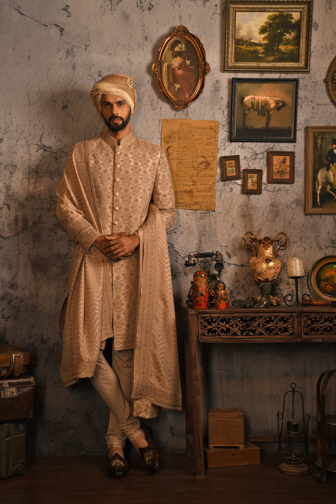 Rose Gold Grandeur Sherwani: A Legacy Of Royal Elegance