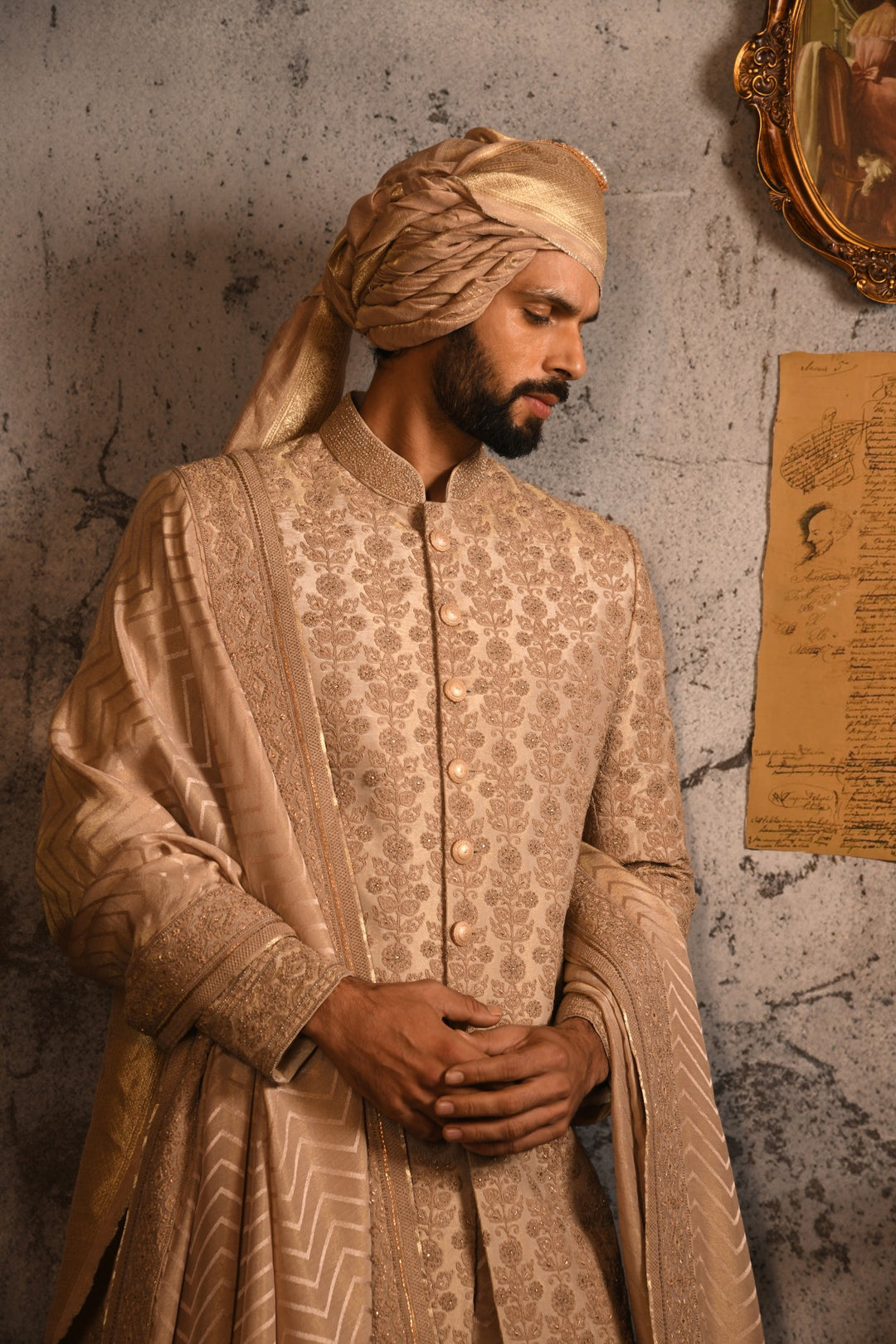 Rose Gold Grandeur Sherwani: A Legacy Of Royal Elegance