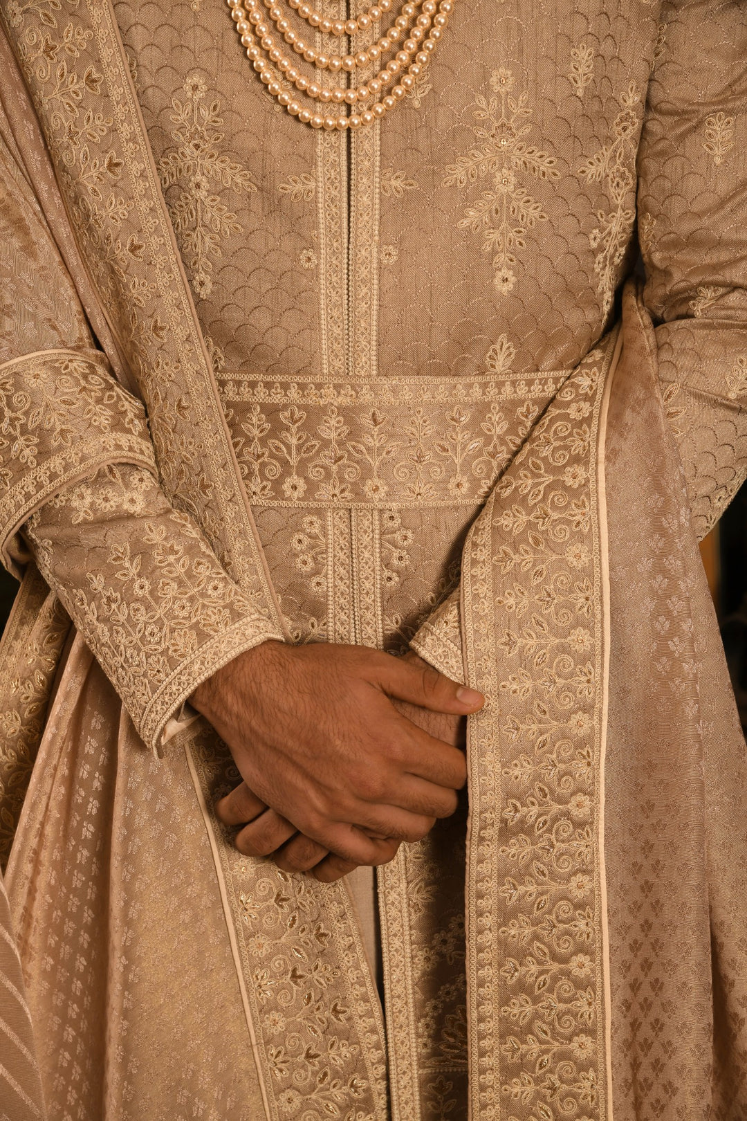 Monochromatic Majesty: Rose Gold Anarkali Sherwani Of Subtle Luxury