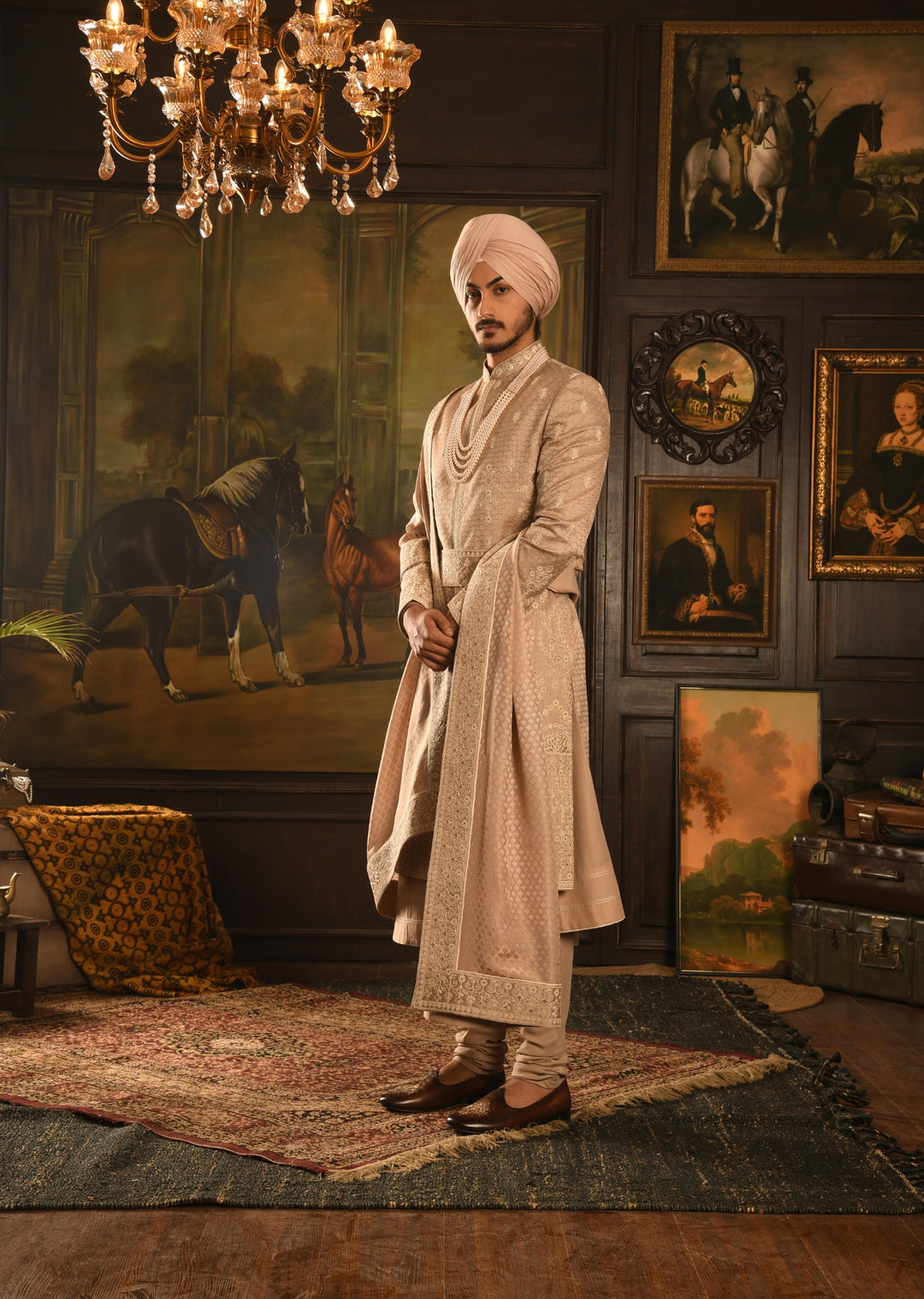 Monochromatic Majesty: Rose Gold Anarkali Sherwani Of Subtle Luxury