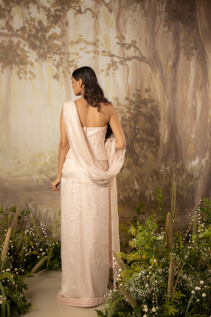 Blush Beige Corset Draped Saree Set