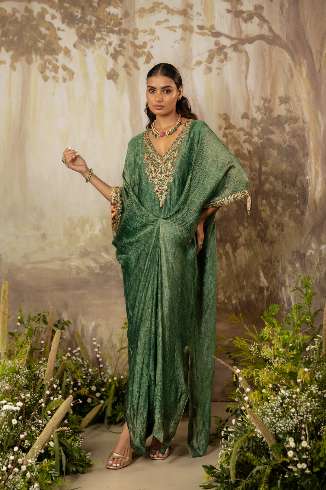 Emerald Green Embroidered Kaftan
