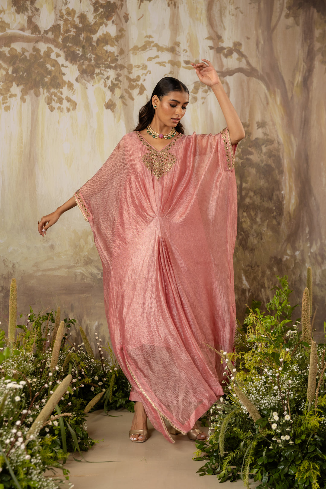 Rose Pink Embroidred Kaftan