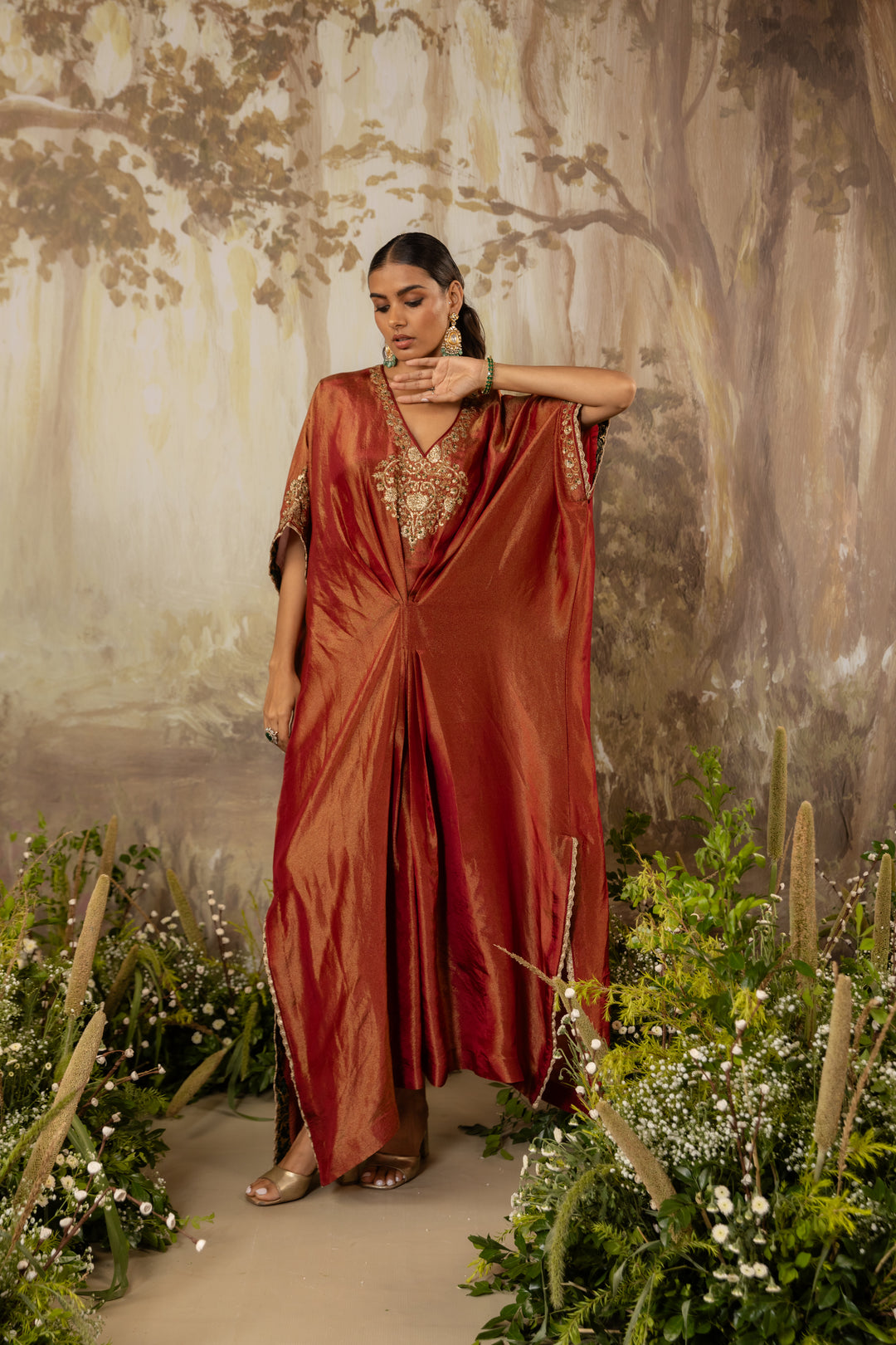 Burnt Rust Embroidered Kaftan