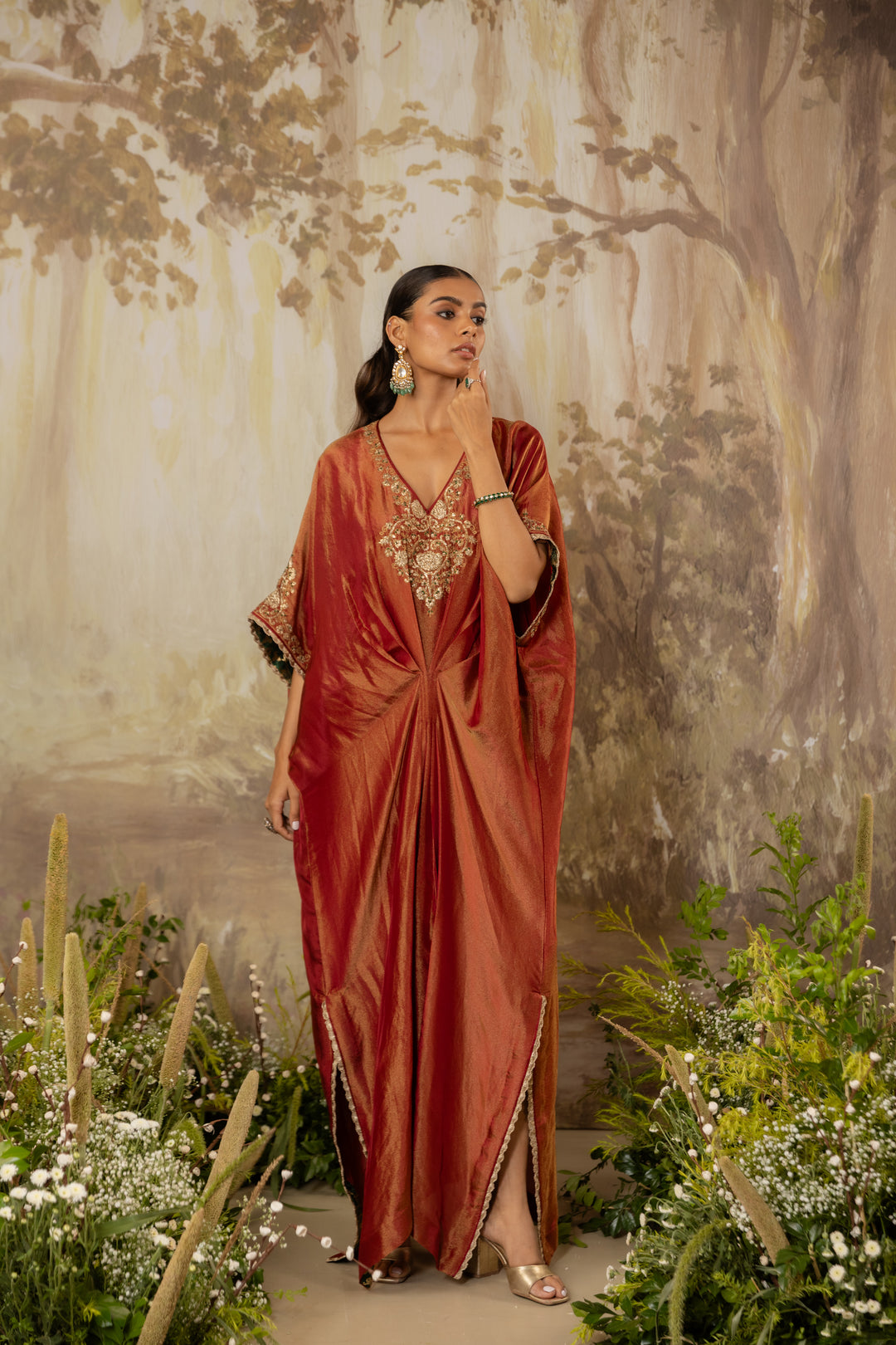 Burnt Rust Embroidered Kaftan