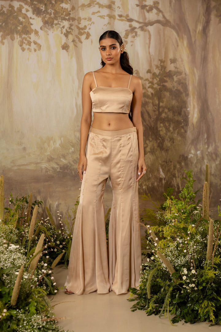 Champagne Beige Peplum Tasseled Jacket Set