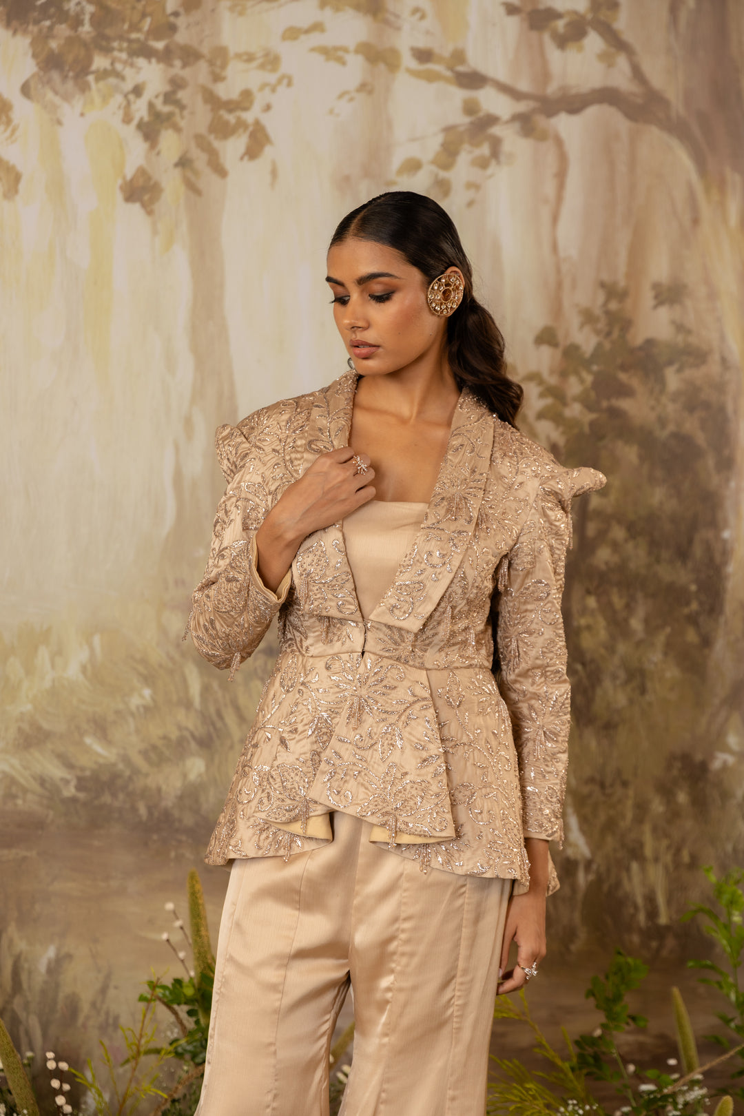 Champagne Beige Peplum Jacket