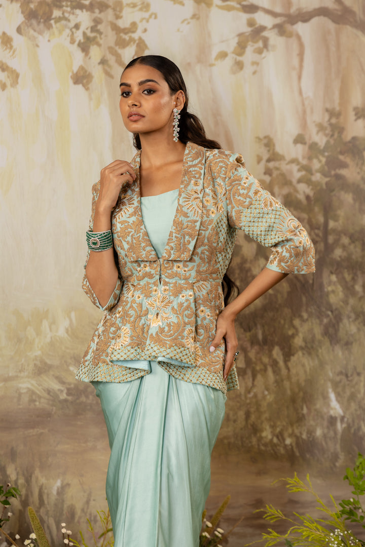 Powder Blue Zoe Peplum Jacket Set