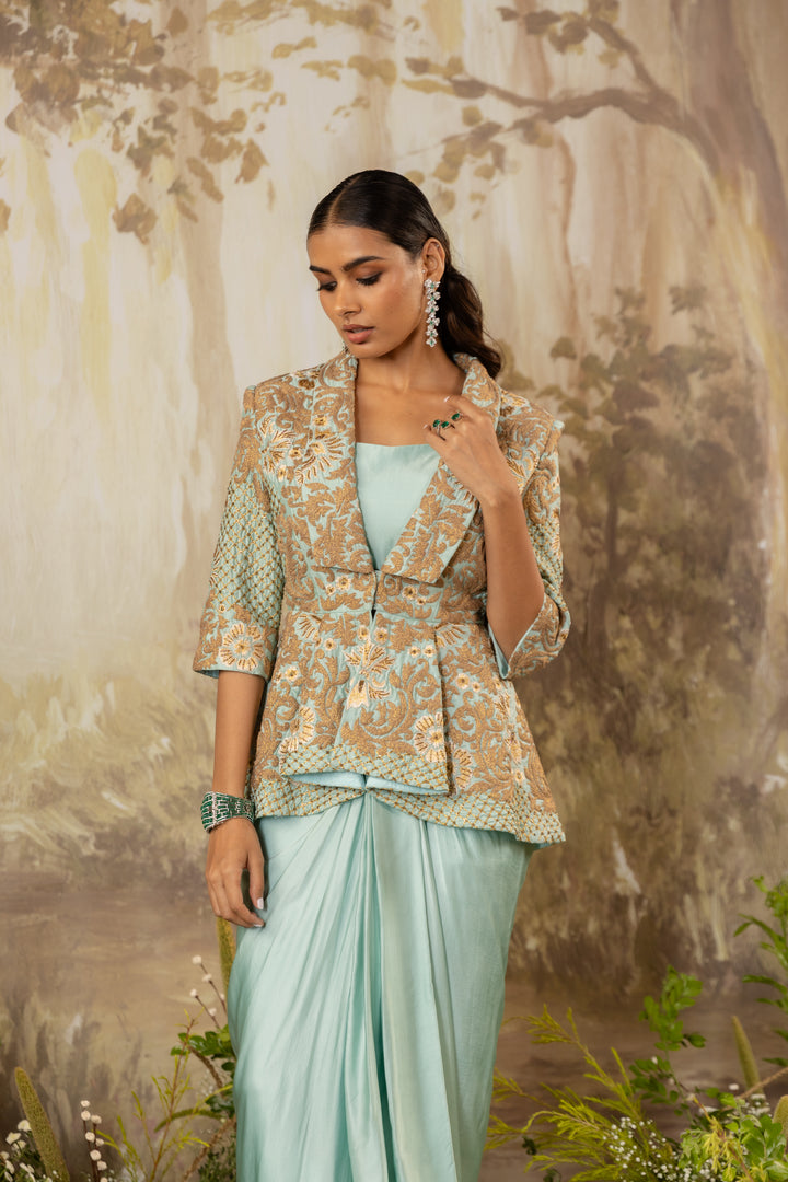 Powder Blue Zoe Peplum Jacket Set