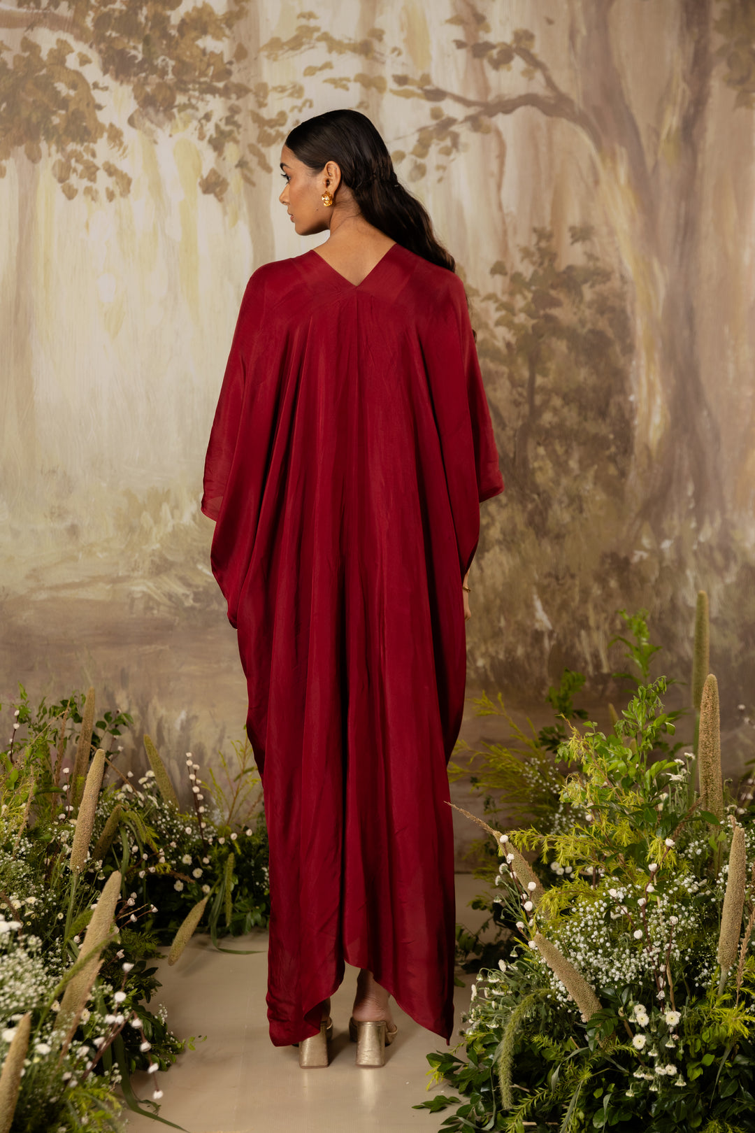 Deep Red 3D Floral Kaftan