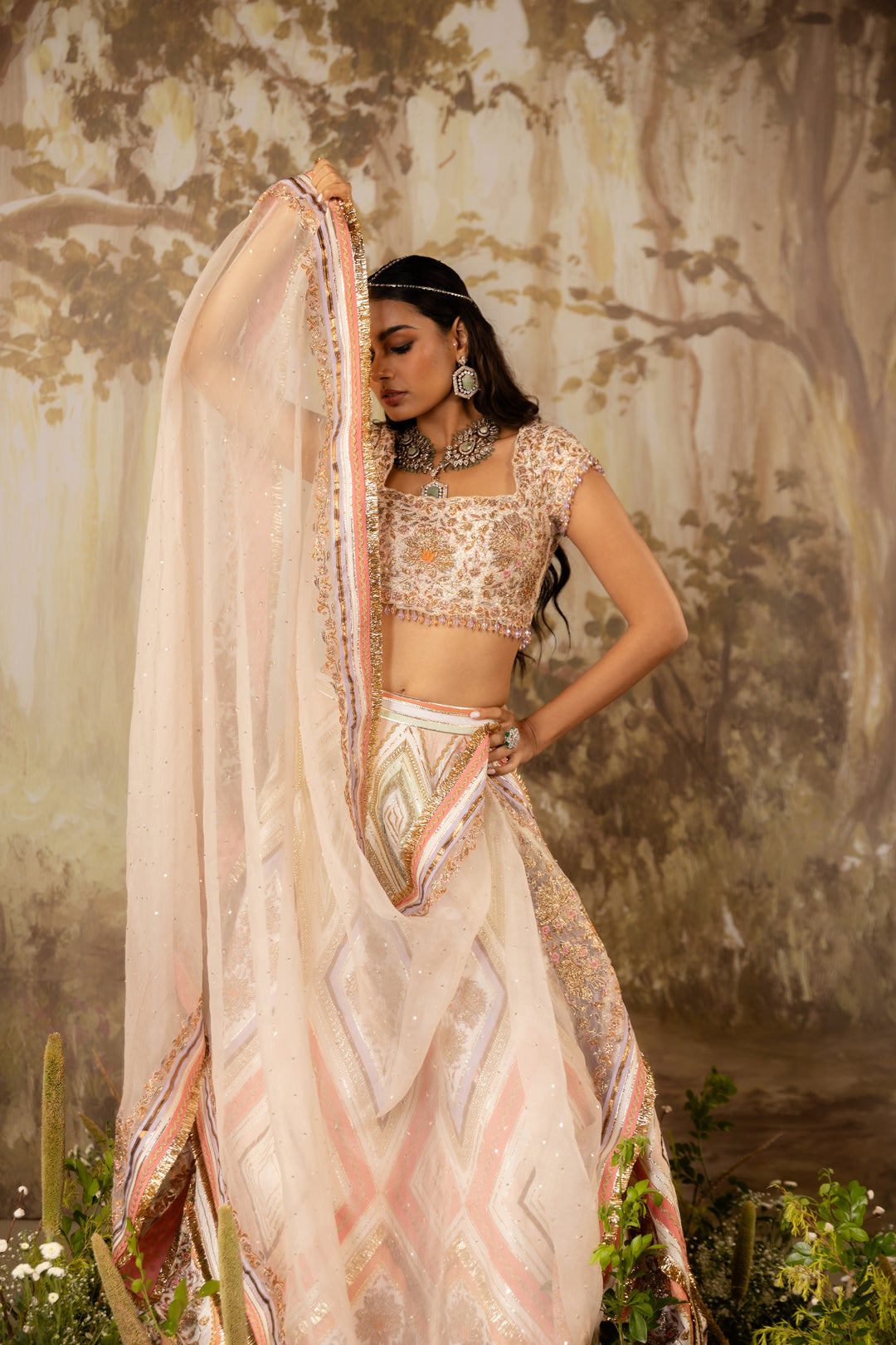 Multicolored Embroidered Lehenga Set