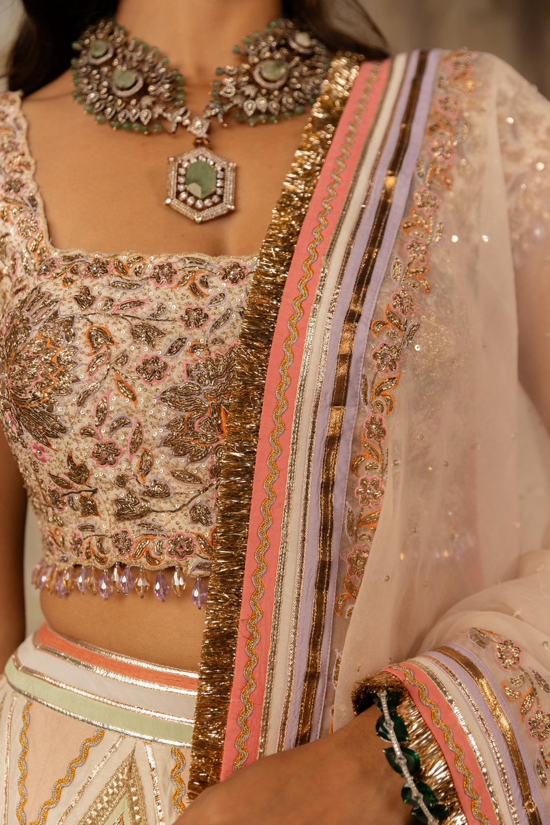 Multicolored Embroidered Lehenga Set