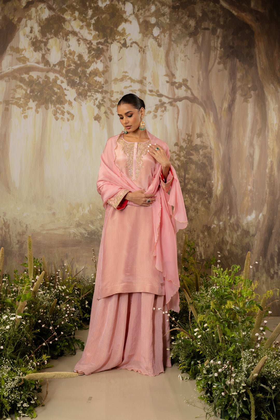 Rose Pink Tissue Long Suit Set