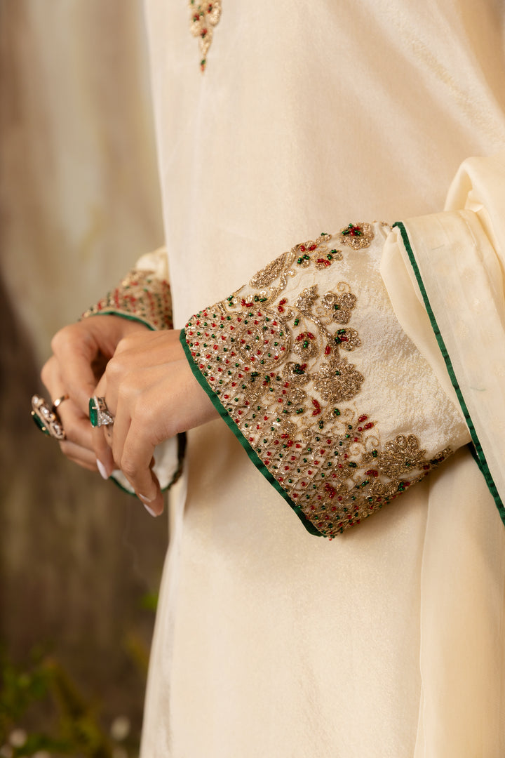 Blush Champagne Tissue Embroidered Kurta Set