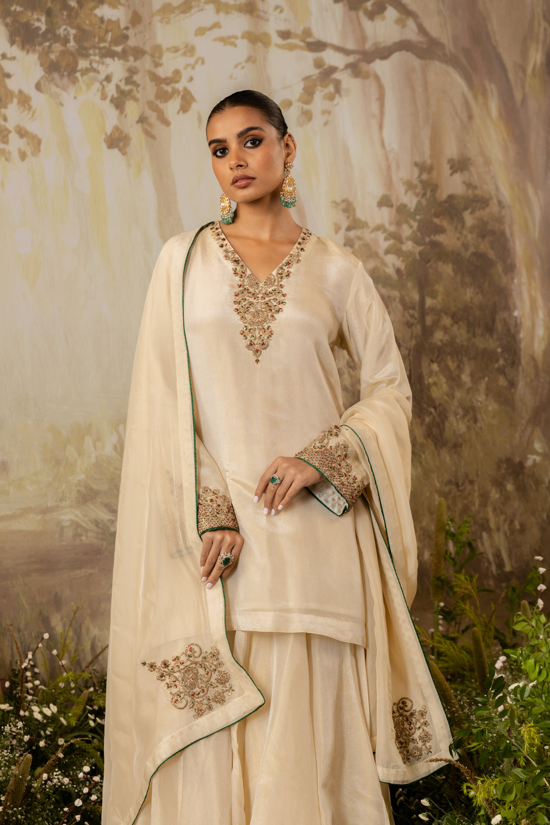Blush Champagne Tissue Embroidered Kurta Set
