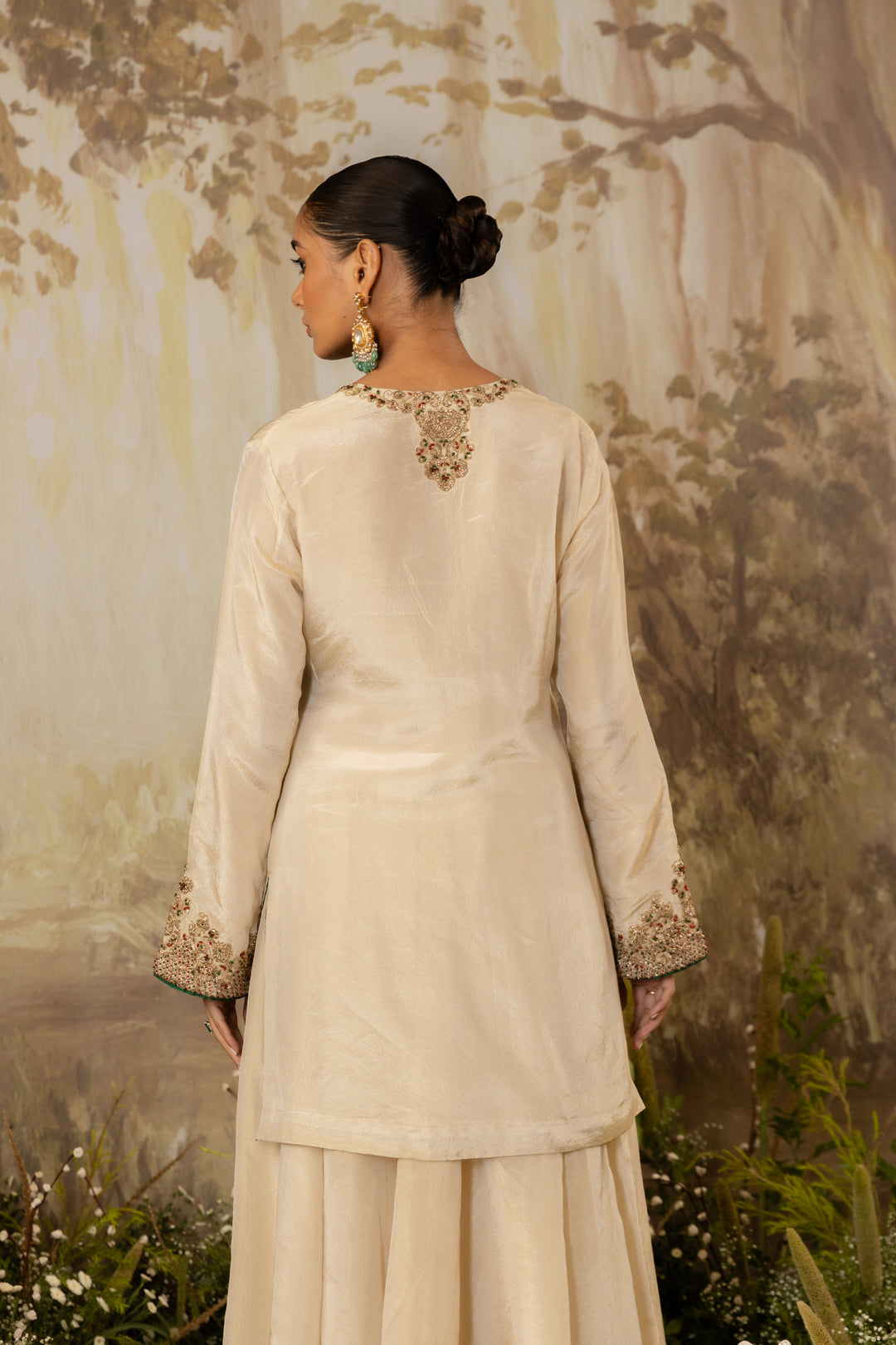 Blush Champagne Tissue Embroidered Kurta Set