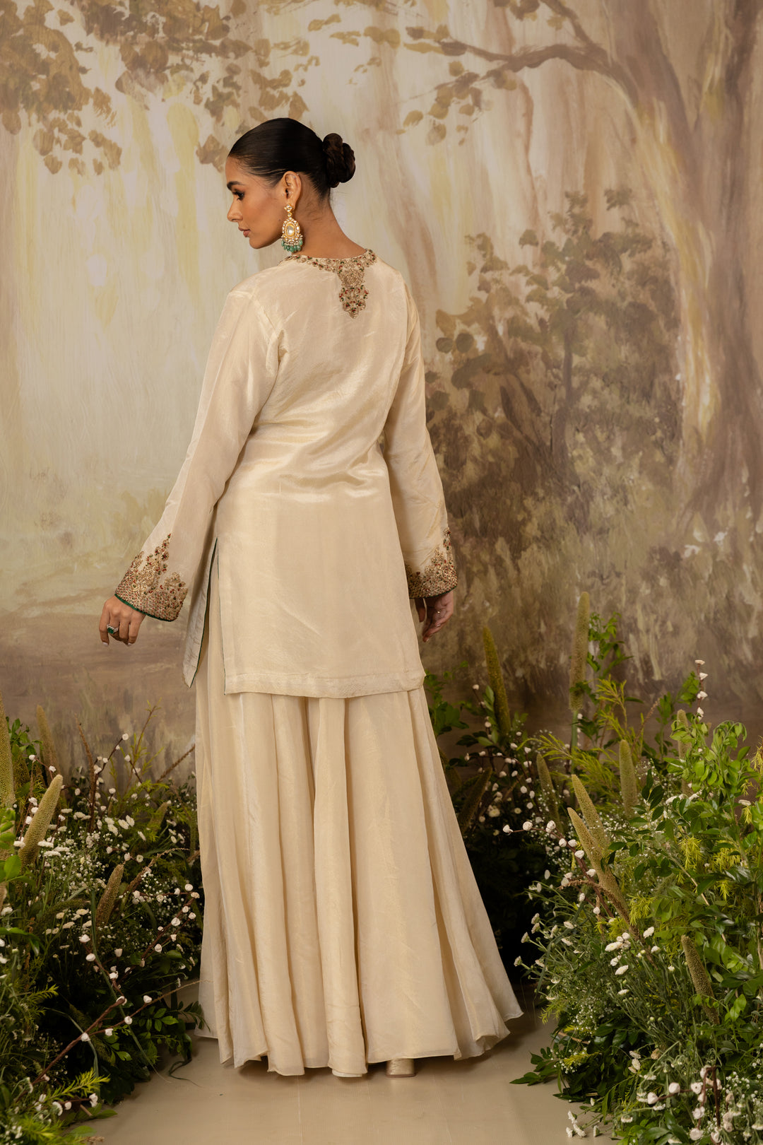 Blush Champagne Tissue Embroidered Kurta Set