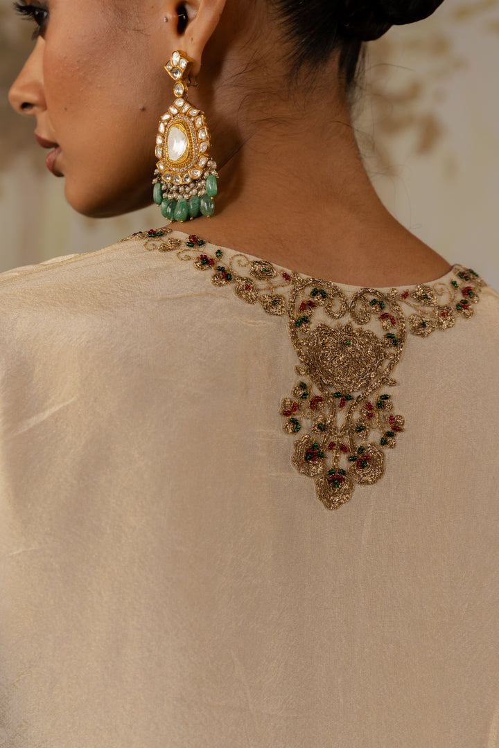 Blush Champagne Tissue Embroidered Kurta Set