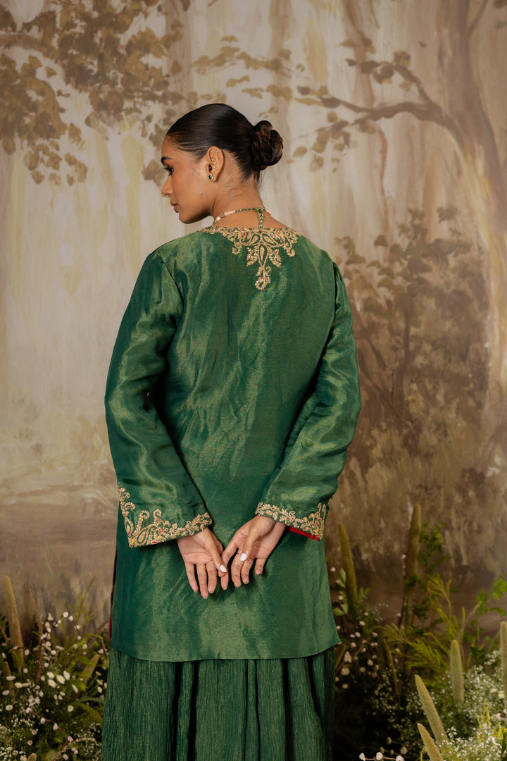 Emerald Green Tissue Embroidered Kurta Set