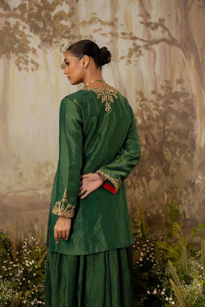 Emerald Green Tissue Embroidered Kurta Set