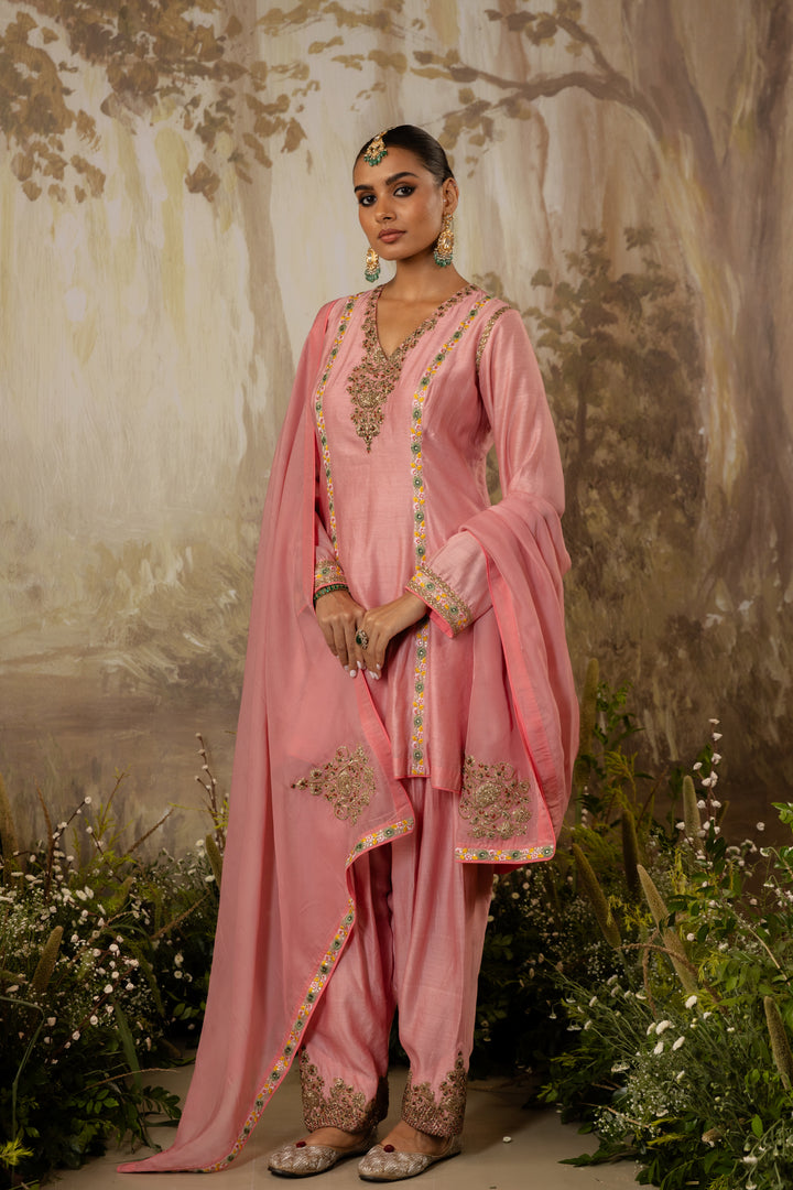 Soft Pink Embroidered Short Kurta Set