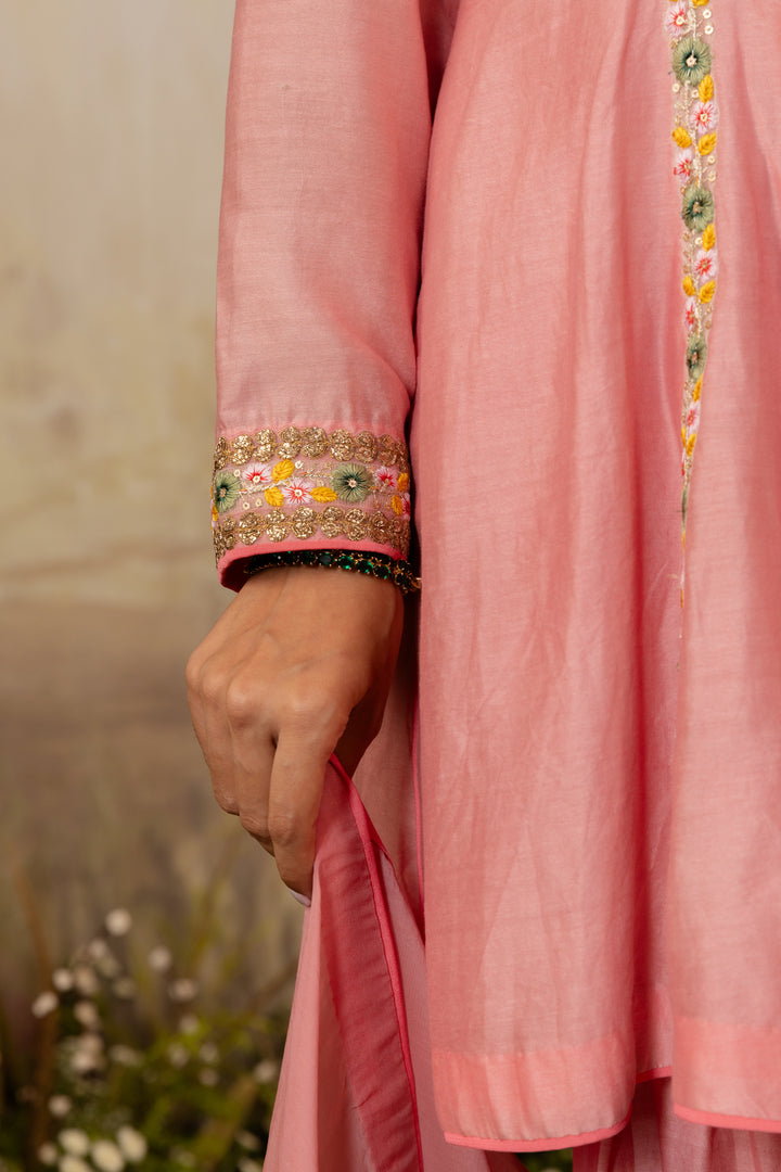 Soft Pink Embroidered Short Kurta Set