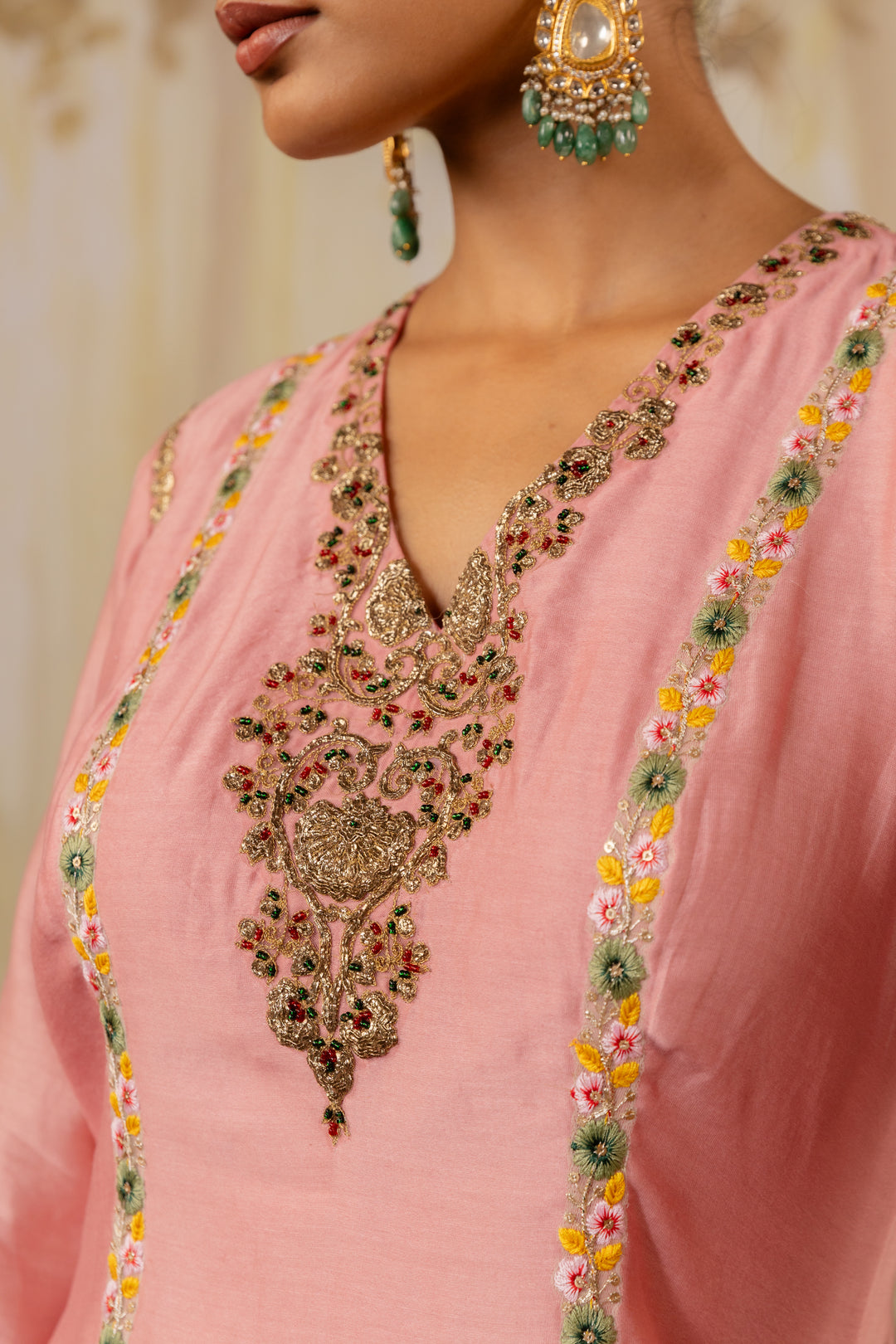 Soft Pink Embroidered Short Kurta Set