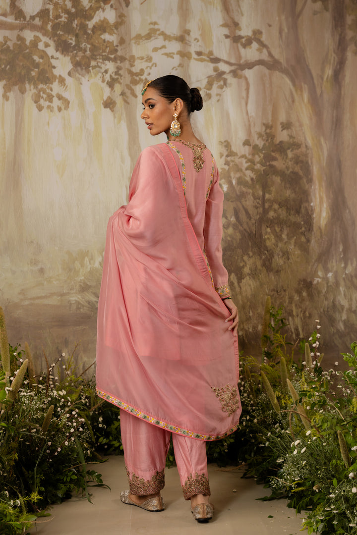 Soft Pink Embroidered Short Kurta Set