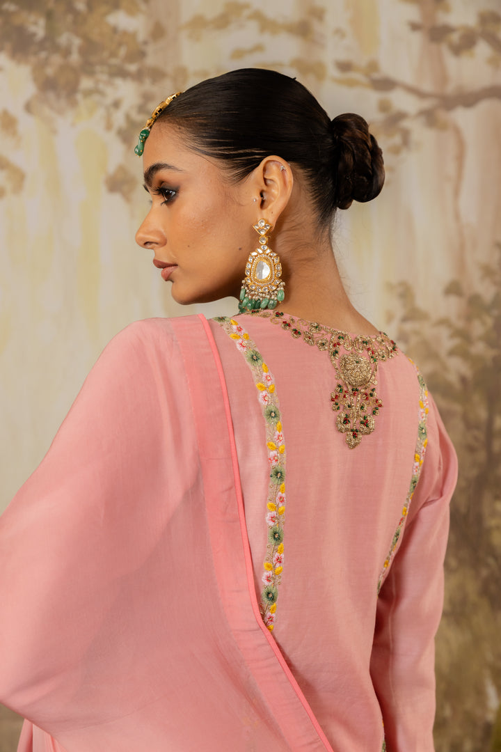 Soft Pink Embroidered Short Kurta Set