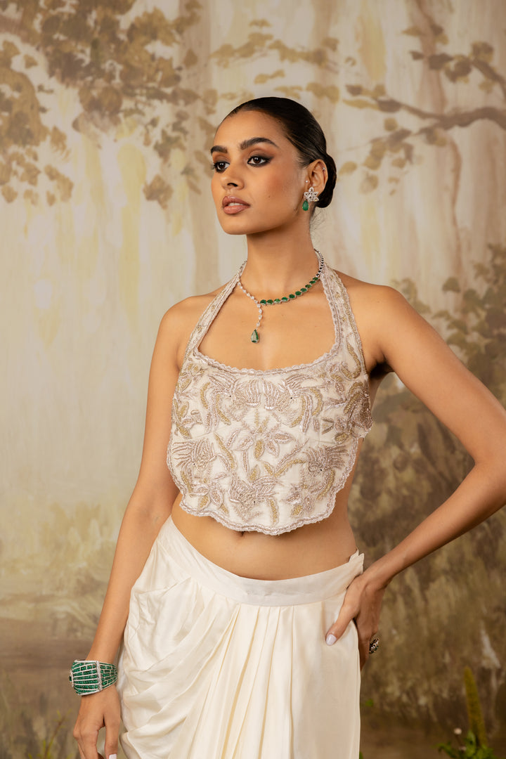 Ivory Embroidered Long Cape Set