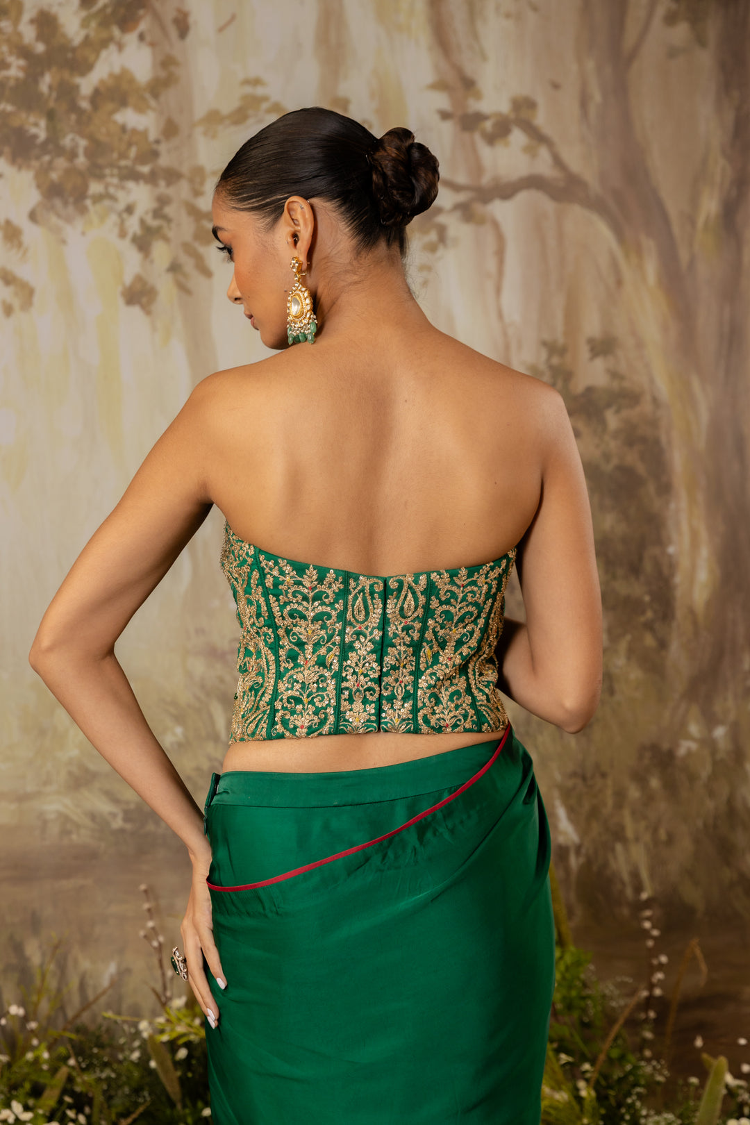 Emerald Green Heavy Corset Draped Saree Set