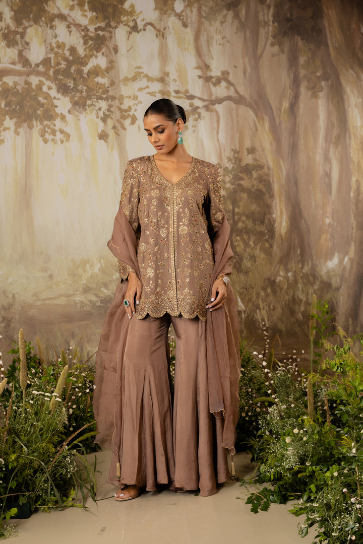 Mocha Embroidered Jacket Set