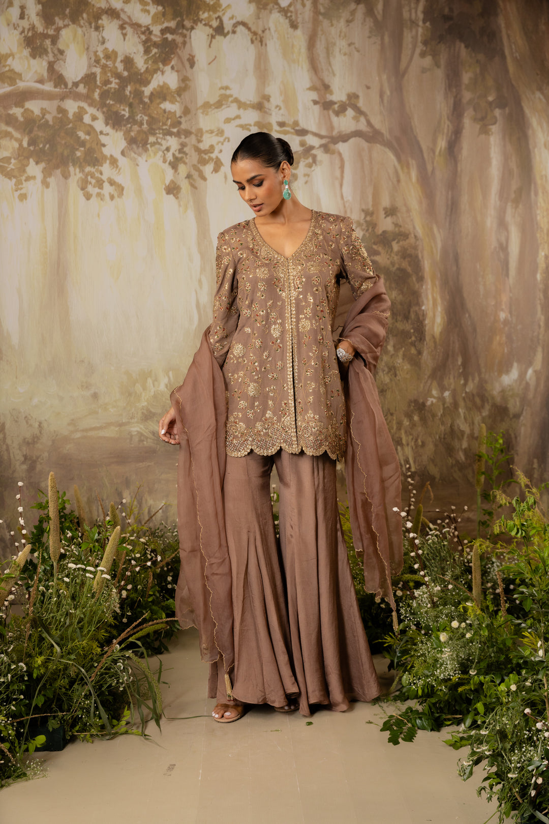Mocha Embroidered Jacket Set