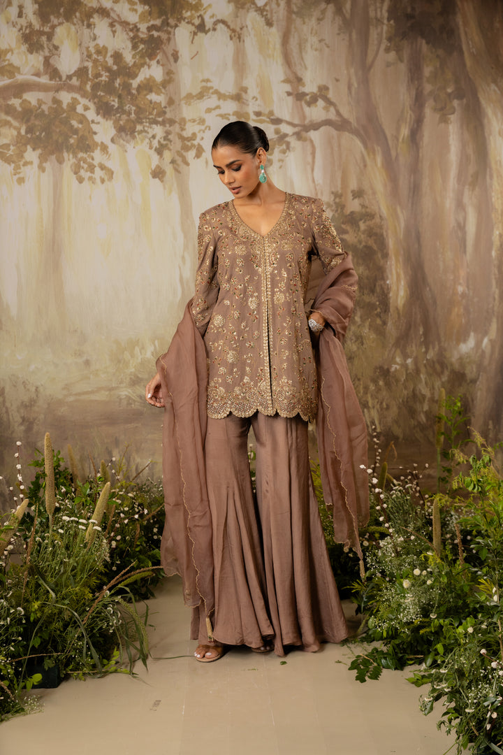 Mocha Embroidered Jacket Set
