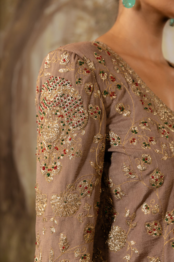Mocha Embroidered Jacket Set