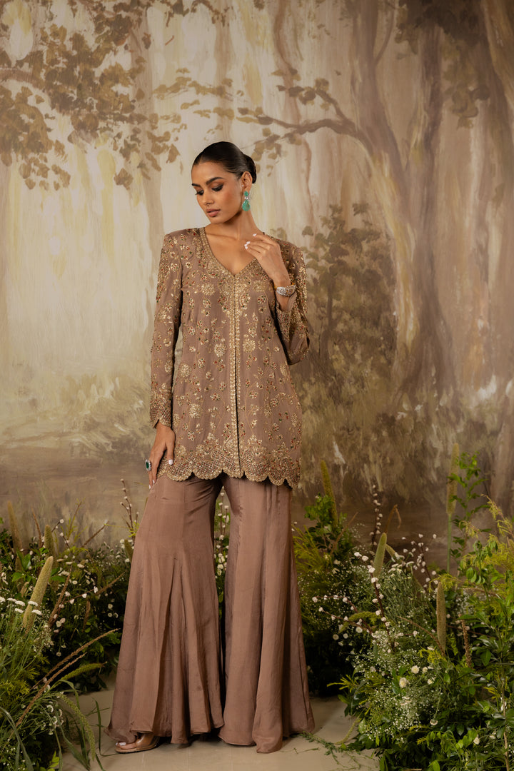 Mocha Embroidered Jacket Set