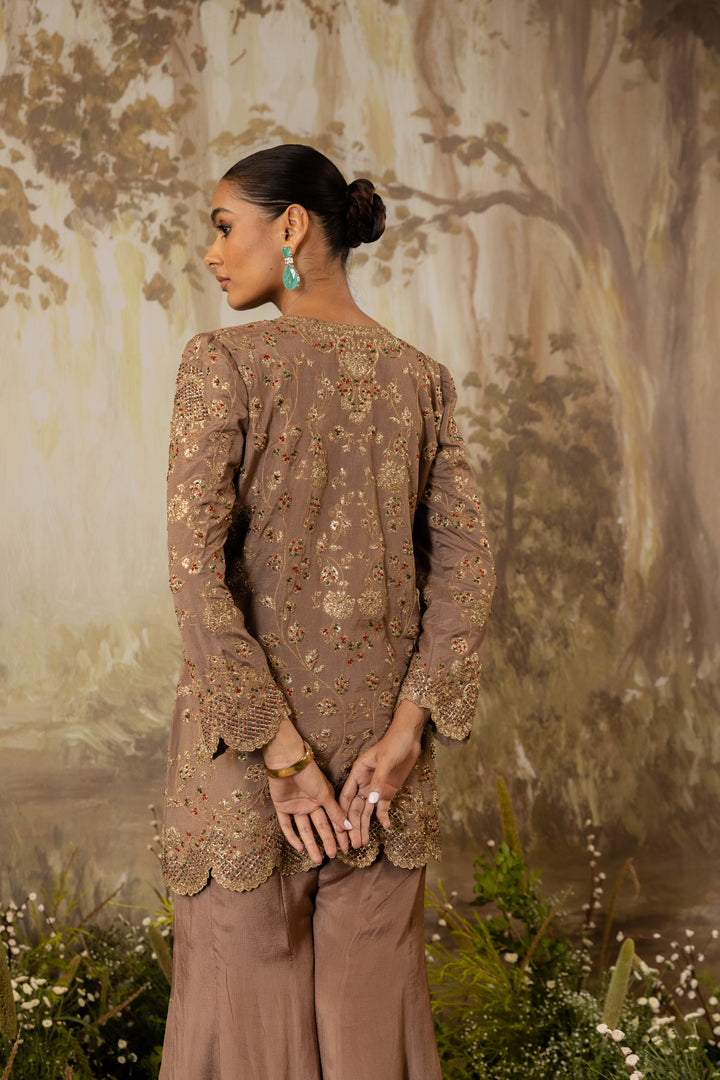 Mocha Embroidered Jacket Set
