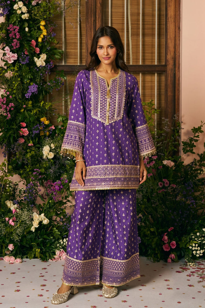 Laagi Pima Satin Purple Kurta Set