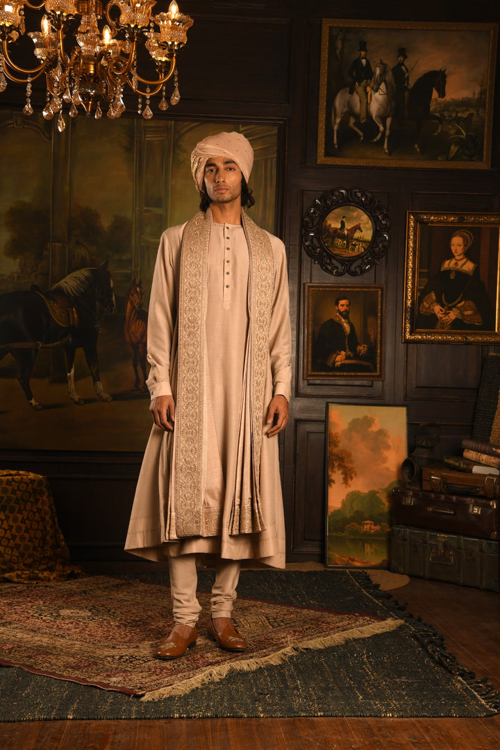 Gilded Geometric: Rose Gold Sherwani Of Contemporary Opulence