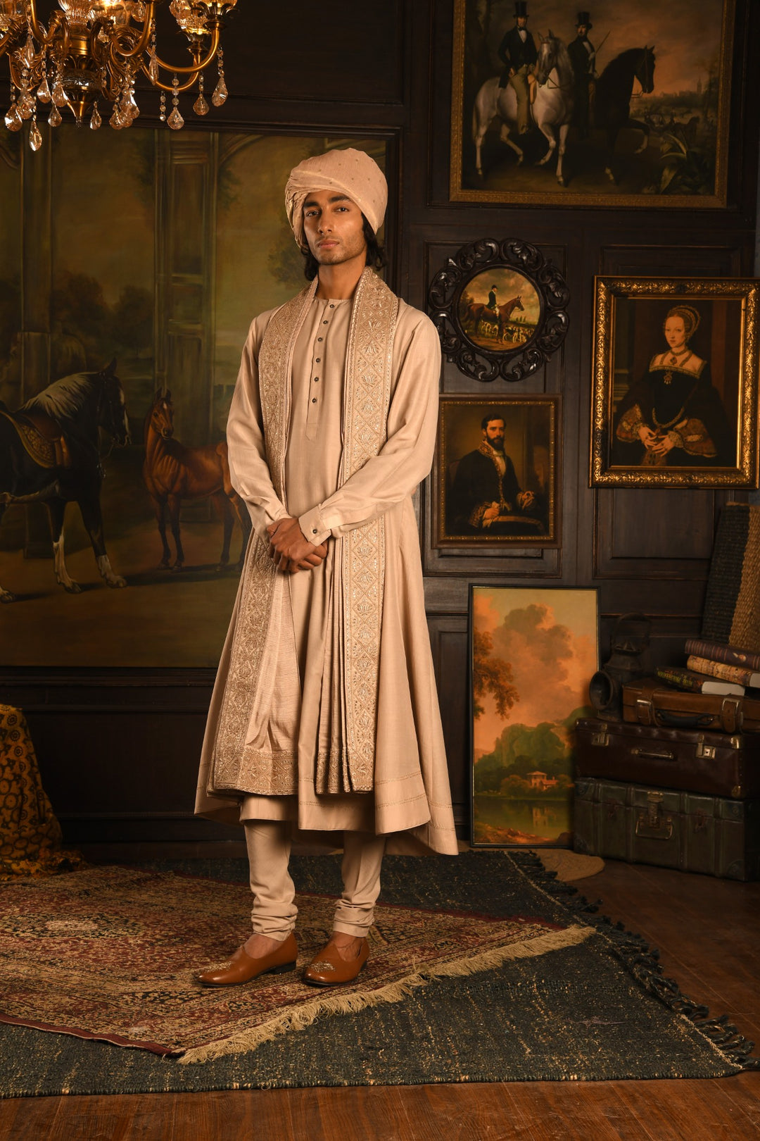 Gilded Geometric: Rose Gold Sherwani Of Contemporary Opulence