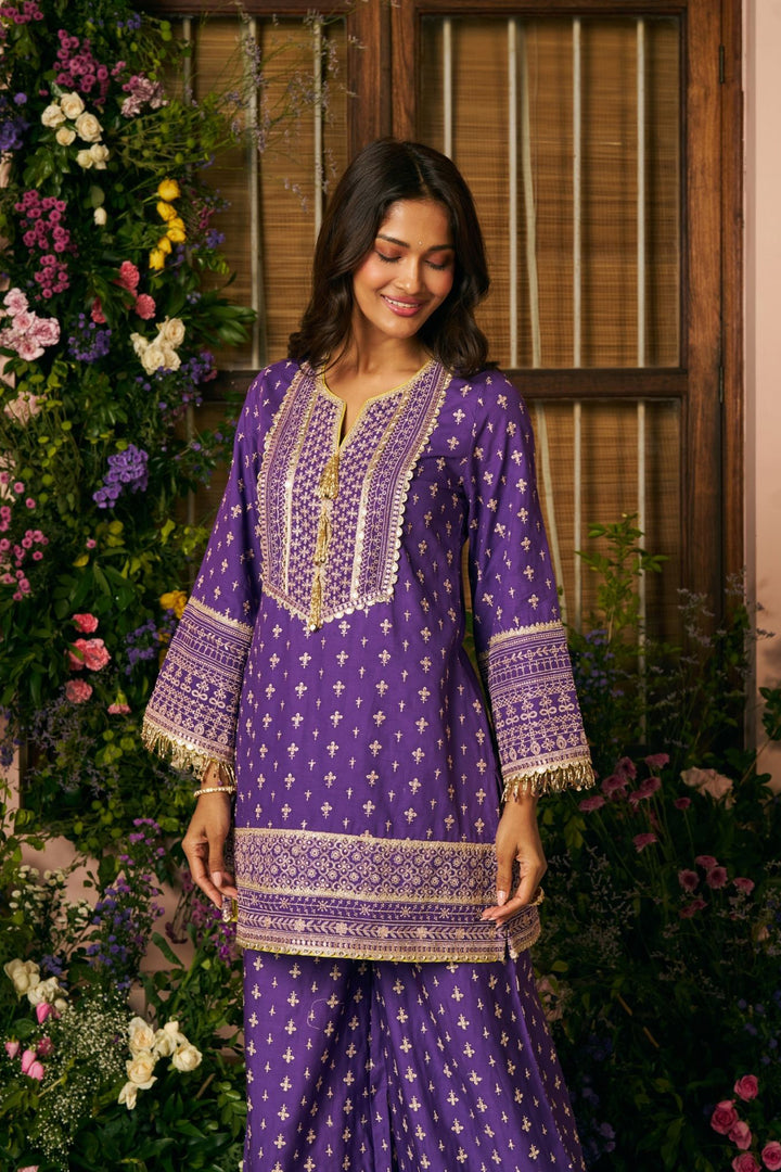 Laagi Pima Satin Purple Kurta Set