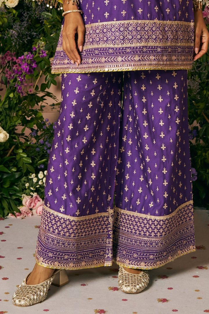 Laagi Pima Satin Purple Kurta Set