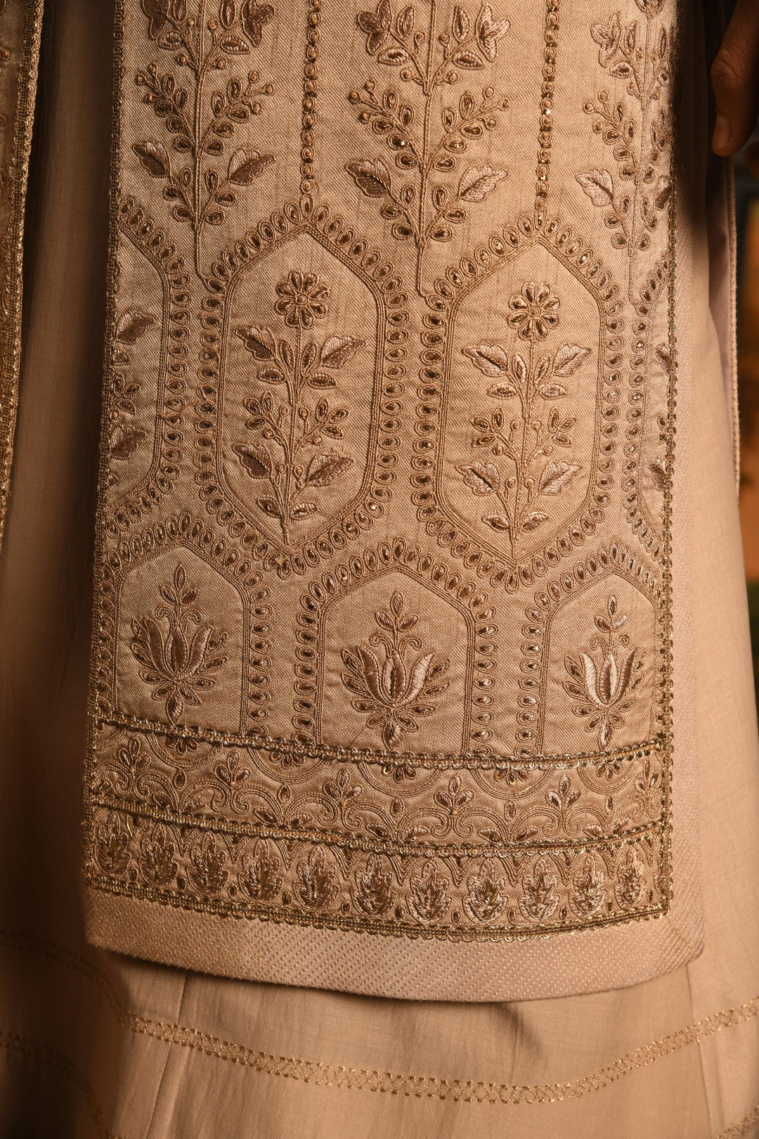 Gilded Geometric: Rose Gold Sherwani Of Contemporary Opulence