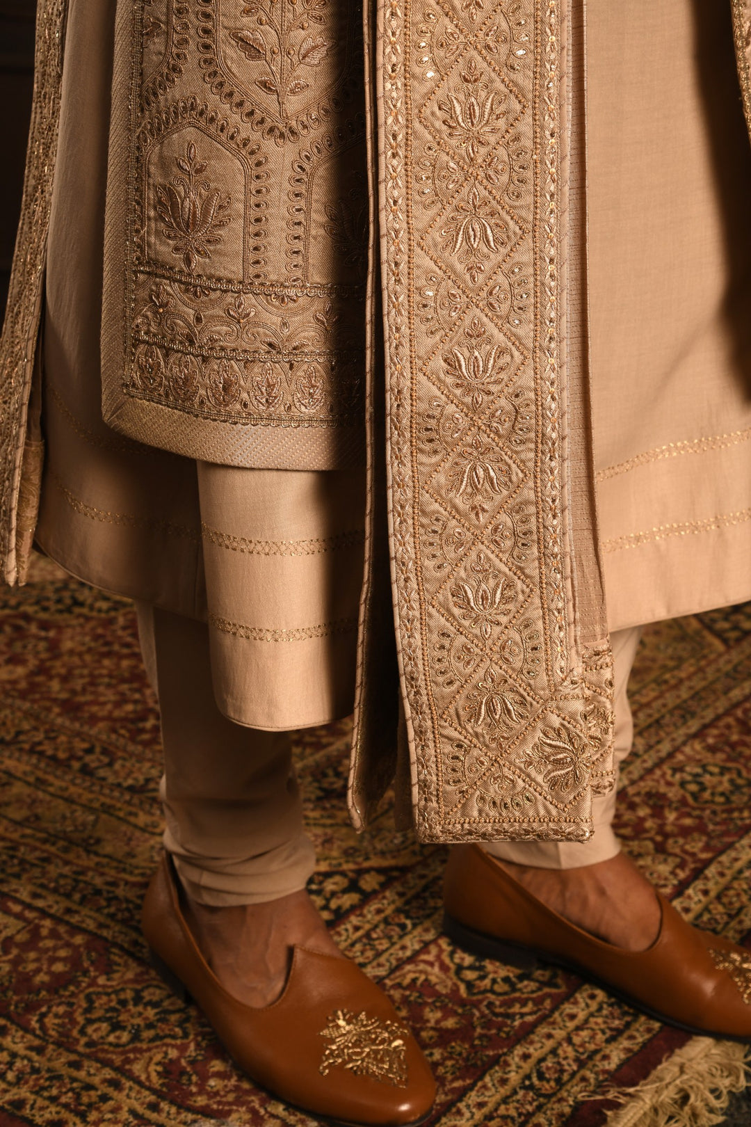Gilded Geometric: Rose Gold Sherwani Of Contemporary Opulence