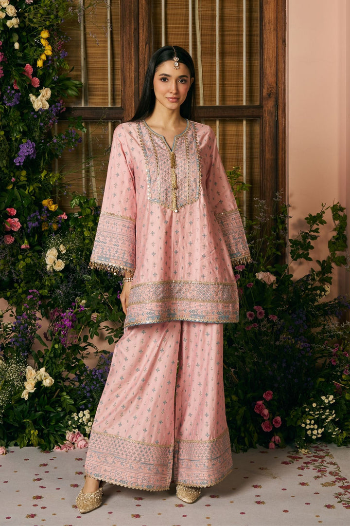 Laagi Pima Satin Pink Kurta Set