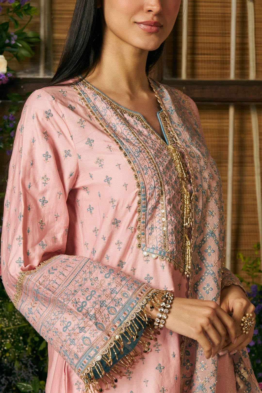 Laagi Pima Satin Pink Kurta Set