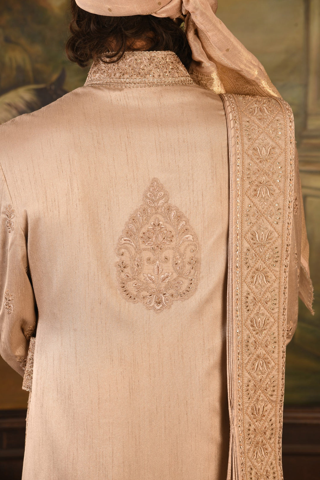 Gilded Geometric: Rose Gold Sherwani Of Contemporary Opulence