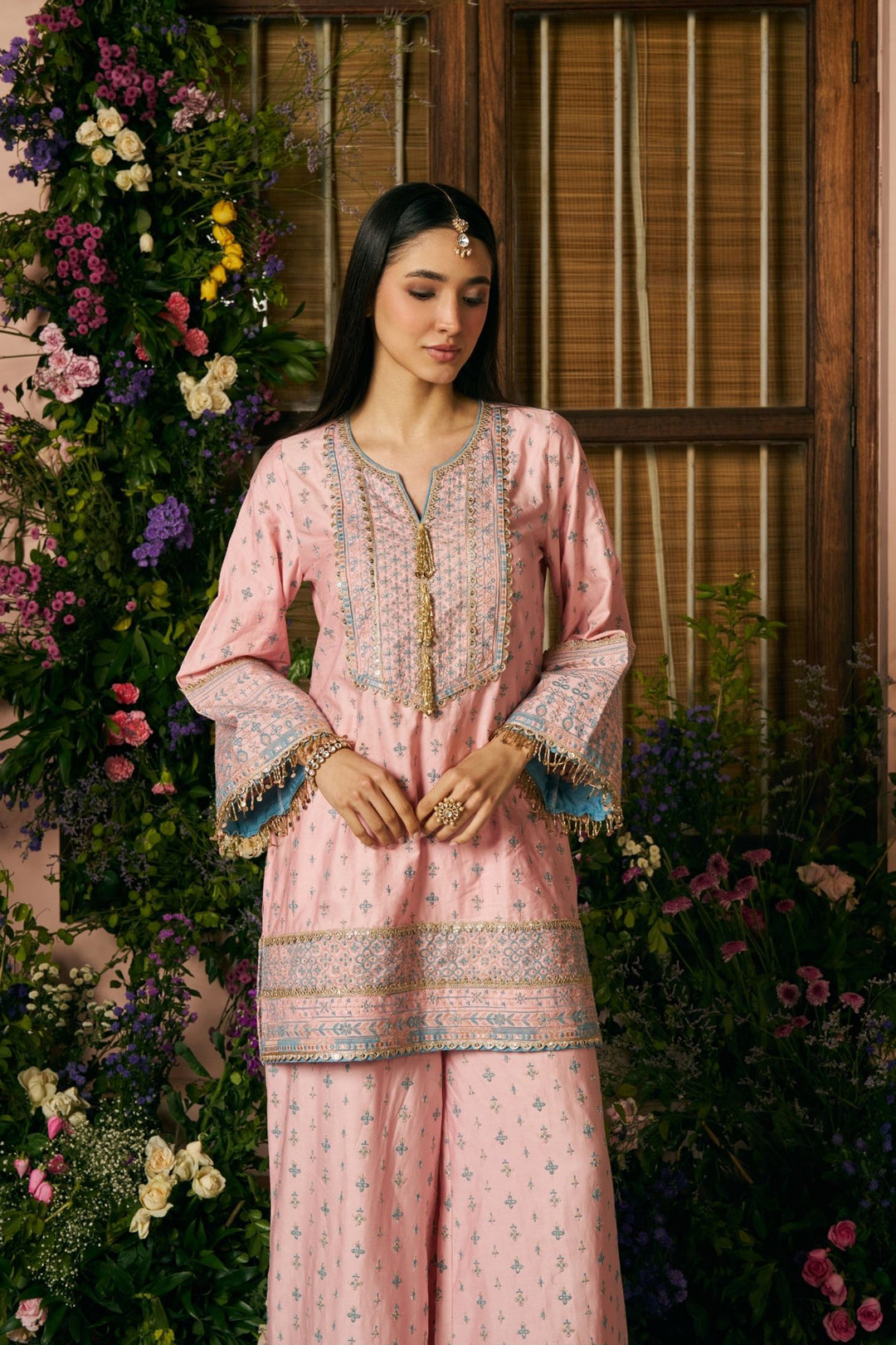 Laagi Pima Satin Pink Kurta Set